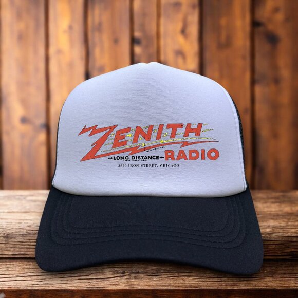 Zenith Radio Mens Trucker Hat Black Snapback Vintage Logo Baseball Cap - Picture 1 of 4